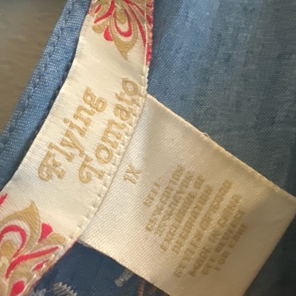 Flying Tomato Plus Size 1X Embroidered Boho Chambray Dress Lace Up Tassel - Picture 3 of 7